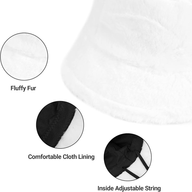 Umeepar Winter Faux Fur Fuzzy Bucket Hat Fluffy Warm Hat for Women Men - Image 4